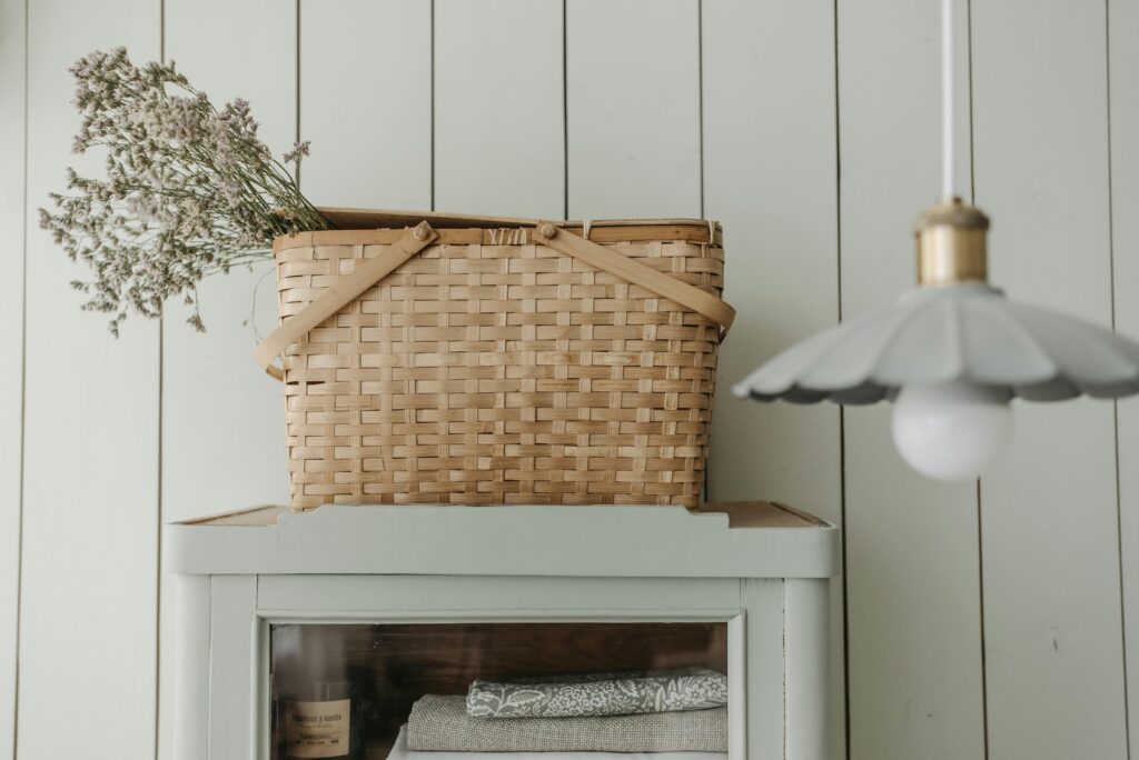 A Baby's Breath Flower in a Woven Basket